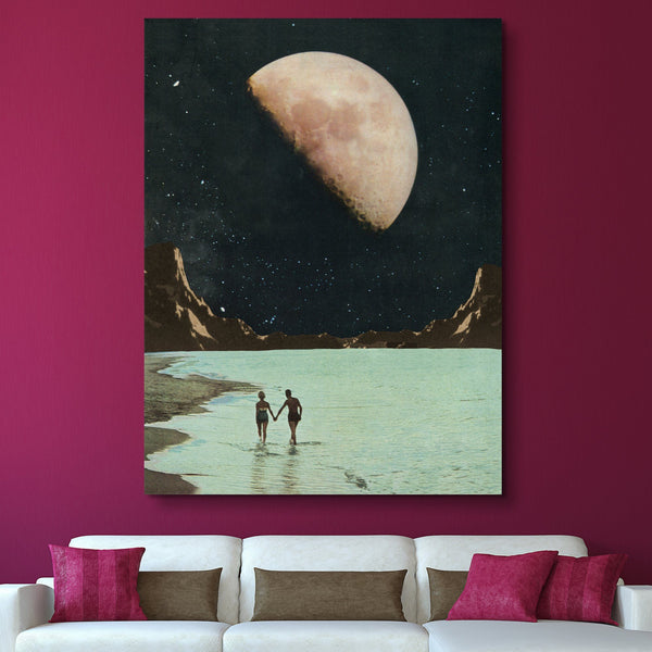 Hand in Hand Romantic moon view wall art