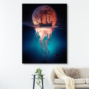 Mickael Riguard - Pirate Ship Under the Full Moon Jellyfish wall art