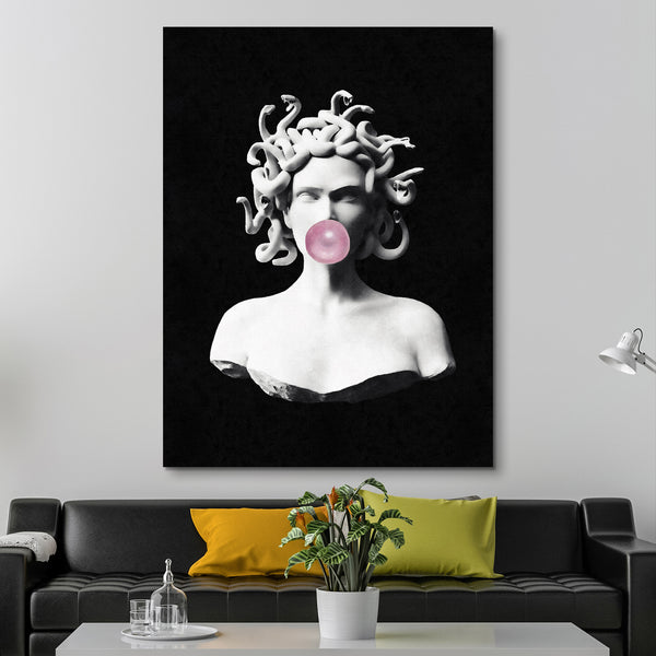 Medusa Blowing Pink Bubblegum Bubble Canvas Print wall art