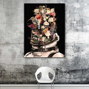 astronaut and flowers wall art