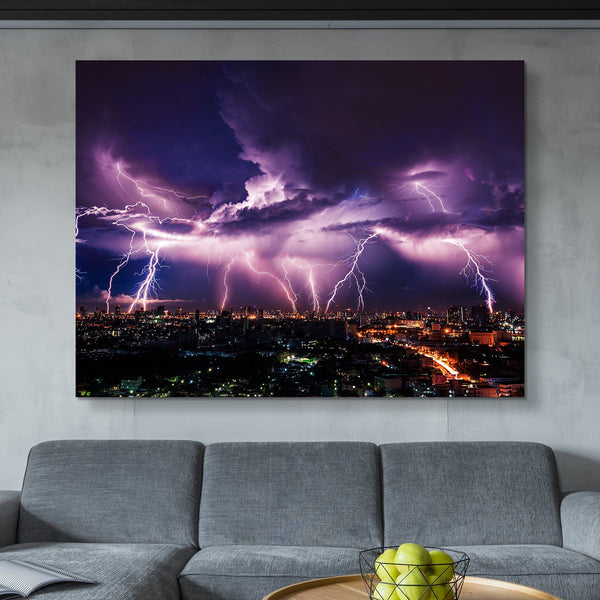 Lightning Storm Over City wall art