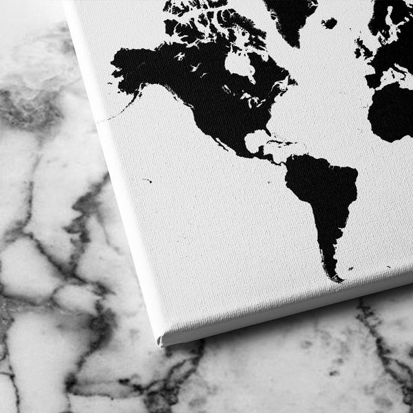 black and white world map canvas art